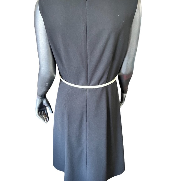 Black Calvin Klein Fully Lined Little Black Dress w/Gold closure at throat front - Picture 5 of 7